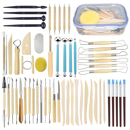 Augernis 57PCS Ceramic Clay Tools Set with Plastic Case Modeling Pottery Sculpting Tools Kits for Beginners Professionals Kids After School Ceramics Classes