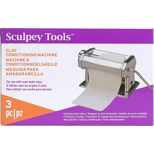 Sculpey Tools Clay Conditioning Pasta Machine, polymer oven-bake clay tool, 9 thickness settings, includes clamp and hand crank, great for all skill levels and craft projects