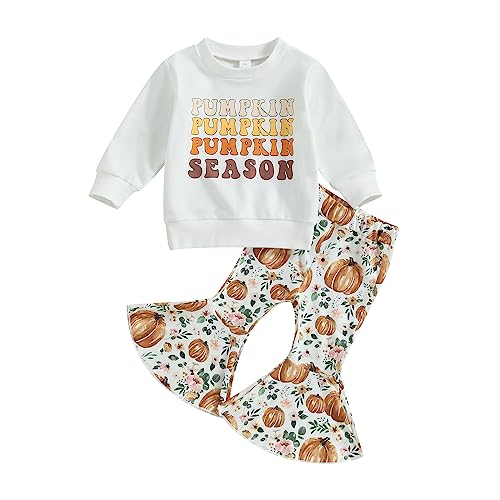 Geagodelia Toddler Baby Girls Halloween Clothes Kid Girl Cute Pumpkin Print 2pcs Outfits Pullover Sweatshirts and Flare trouser Set - 18-24 Months - B Pumpkin