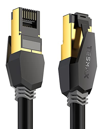 Tesmax Cat 8 Ethernet Cable 20 FT, 26AWG 40Gbps 2000Mhz Ultra Speed Cat8 LAN Network Cable SFTP Patch Cord with Gold Plated RJ45 Connector, Weatherproof UV Resistant for Gaming/Router/Modem/PC/Switch - CAT8-20FT