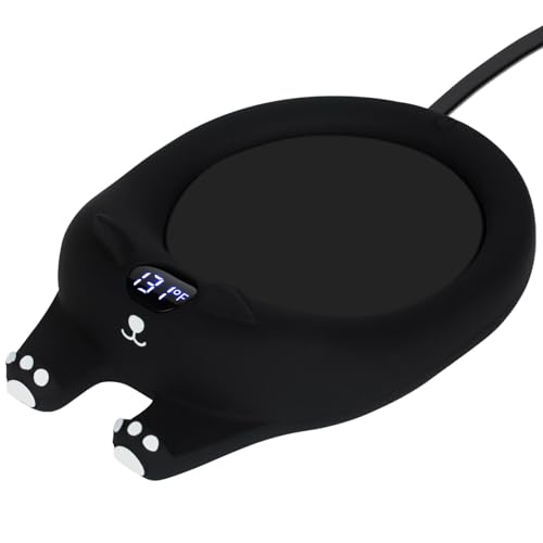PUSEE Mug Warmer,Coffee Warmer for Desk Candle Warmer Auto Shut Off,Coffee Cup Warmer with 3 Temp Settings,Electric Beverage Warmer Plate for Coffee,Tea,Water Milk and Cocoa(Not Include Cup) - Black Cat