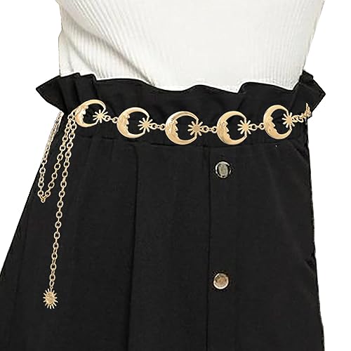 Navoky Moon Star Metal Waist Chain Sun Pendant Belly Belt Body Chains Jewelry Accessories for Women and Girls - Gold-Moon