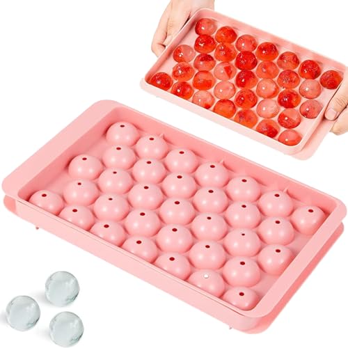 Round Ice Cube Tray with Lid, Mini Ice Ball Maker Mould for Freezer 33 Reusable Sphere Circle Ice Making Mold Easy Release for Water Cocktail Whiskey Coffee