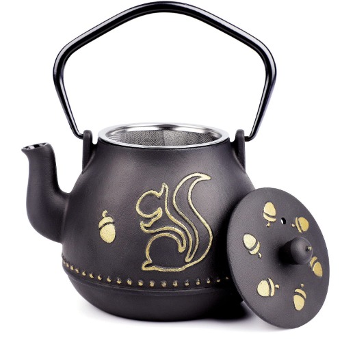 KOFPAR Tea Kettle, Japanese Cast Iron Teapot with Removable Stainless Steel Infuser, Cast Iron Tea Kettle Stovetop Safe, Tetsubin Coated with Enamel Interior (950 ml/33 oz), Black - Black