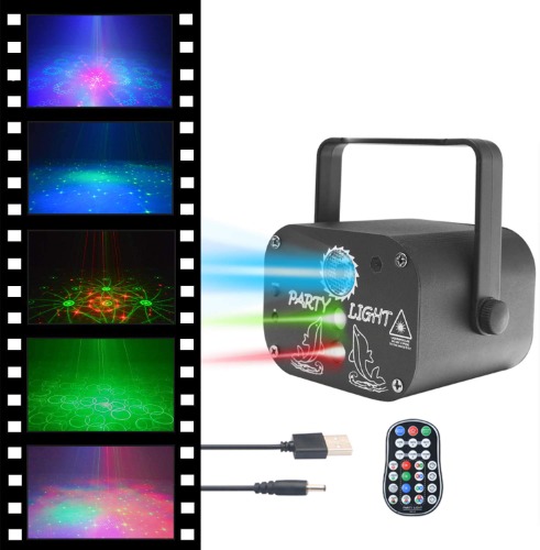 FantasyAttics LED Night Light Projector - Smart Laser Disco Light With 64 Light Combinations - Sound Control Party Lights With Remote Control for Outdoor Indoor Stage and Family Gathering