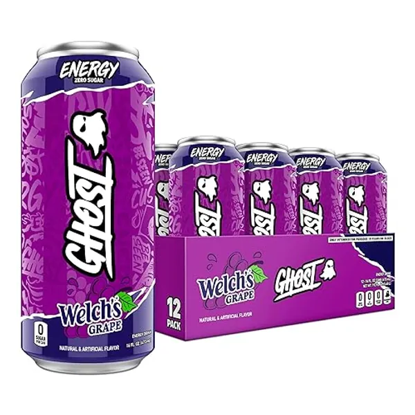 GHOST Energy Drink - 12-Pack, Welch's Grape, 16oz Cans - Energy & Focus & No Artificial Colors - 200mg of Natural Caffeine, L-Carnitine & Taurine - Gluten-Free & Vegan - WELCH'S Grape