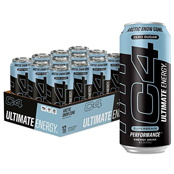 C4 Ultimate Sugar Free Energy Drink 16oz (Pack of 12) | Arctic Snow Cone | Pre Workout Performance Drink with No Artificial Colors or Dyes - Arctic Snow Cone - 16 Fl Oz (Pack of 12)