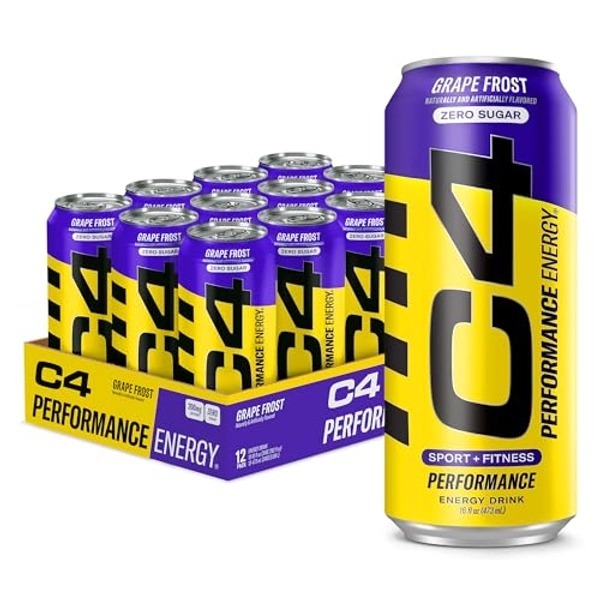 C4 Energy Carbonated Zero Sugar Energy Drink, Pre Workout Drink + Beta Alanine, Purple Frost, 16 Fl Oz (Pack of 12) - Grape Frost - 16 Fl Oz (Pack of 12)