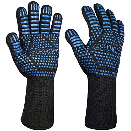 GEEKHOM BBQ Gloves,1472℉ Heat Resistant Grill Gloves, EN407 Certified 13 Inch Oven Gloves for Grilling, Smoker, Baking, Cooking, Fire Pit (Blue) - Blue