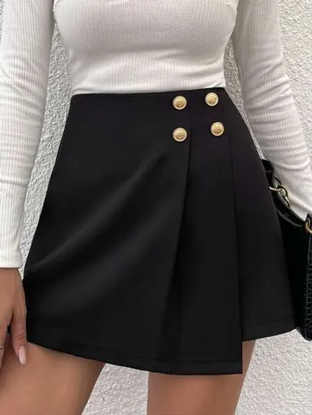 High Waist Button Detail Skort