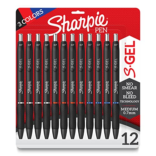 SHARPIE S-Gel, Gel Pens, Medium Point (0.7mm), Assorted Colors, 12 Count - 12 Count (Pack of 1)