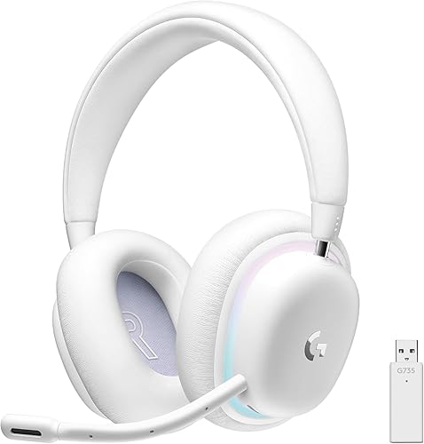 Logitech G G735 Wireless Gaming Headset, Customisable LIGHTSYNC RGB Lighting, LIGHTSPEED, Bluetooth, Detachable Microphone, Compatible with PC & Mac - White