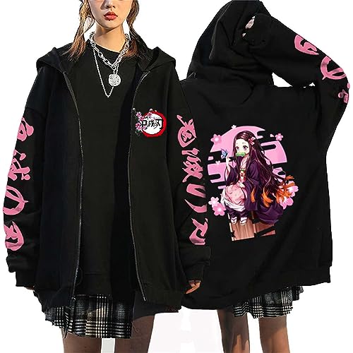 zhedu Kamado Nezuko Zip Up Hoodie Kawaii Graphic Harajuku Long Sleeve Y2k Casual Oversize Hip Hop Punk Streetwear Coat - XXL - Color 05