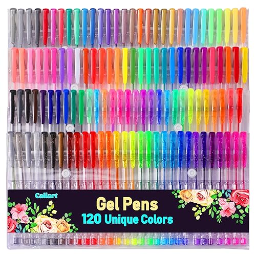 120 Color Gel Pens, 40% More Ink Fine Point Colored Pens, Neon Glitter Gel Pens for Adult Coloring Book, Drawing, Doodling, Scrapbook, Journaling, Sparkle Pen Gift for Kids - 120 Multicolor
