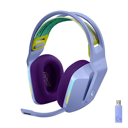 Logitech G733 LIGHTSPEED Wireless Gaming Headset with suspension headband, LIGHTSYNC RGB, Blue VO!CE mic technology and PRO-G audio drivers - Lilac - Lilac - Headset
