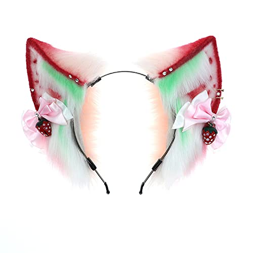 Faylay Women Furry Cat Ear Animal Ears Headband Ribbon Decor - Cmme
