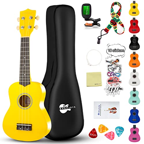 Soprano Ukulele Beginner Kit for Kids Adult Student 21 Inch Ukelele w/Free Online Lesson Gig Bag Strap String Tuner Songbook Pick Polishing Cloth, Rainbow Series Ukalalee(Shinny Yellow） - 21 inch - Shinny Yellow