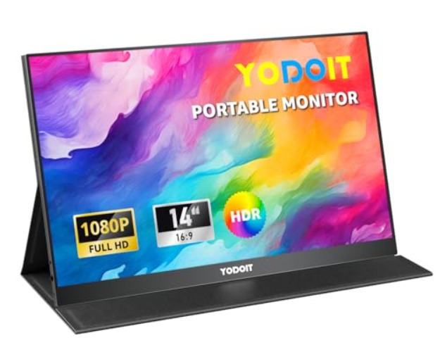 Yodoit Portable Monitor 14" 100% SRGB 1920×1080 FHD Monitor Screen IPS Display with USB Type C Built-in Speakers Eye Care Monitor for PC, Laptop, MacBook, Xbox, PS 3/4/5, Switch and TV - Black - 14"