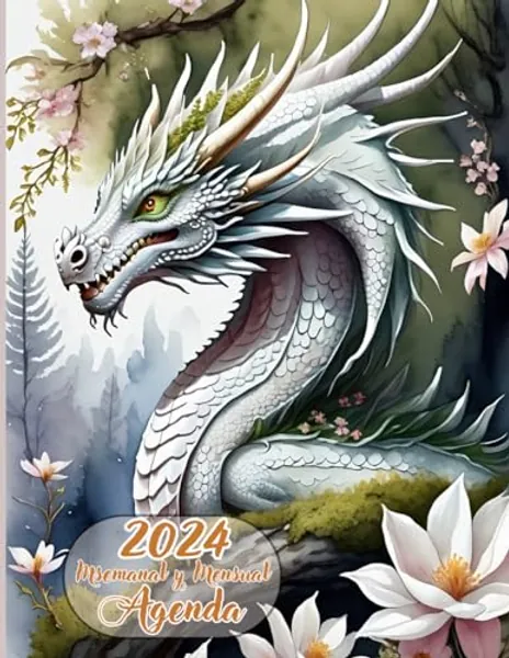 2024 Agenda semanal y mensual: Calendario de un año con citas inspiradoras; organizador grande y horario 8.5x11 | Cubierta con ilustración de dragón blanco