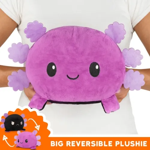 Big Reversible Axolotl Plushie - Plushie HappyAngry PurpleBlack
