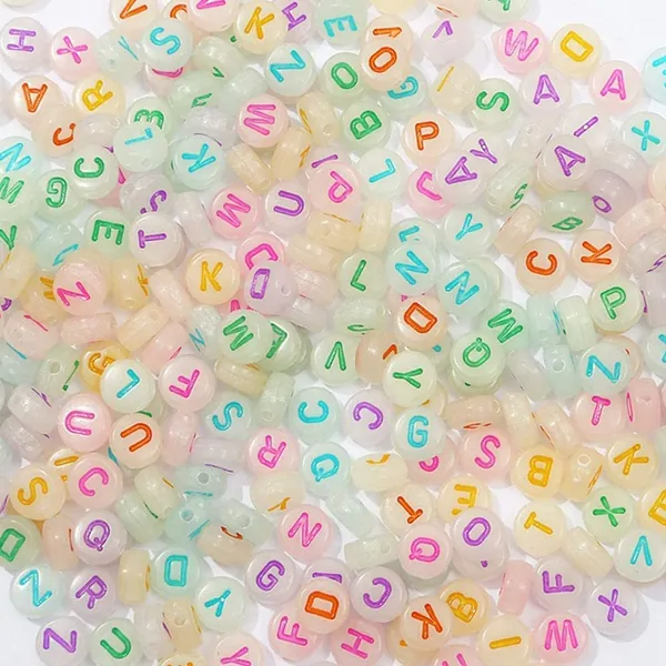 ToBeIT Alphabet Letter Beads 1000 pcs Glow in The Dark Acrylic Alphabet Beads Round 4X7mm UV Letter Beads Jewelry Findings Charms for DIY Bracelet Necklace Craft Making (bg White - Color) - bg white - color