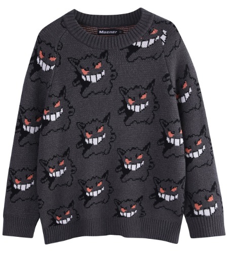 Maener Gengar Sweater for Men Women Casual Long Sleeve Crewneck Knitted Pullover Unisex Oversized Sweatshirt Streetwear Tops - Black Medium