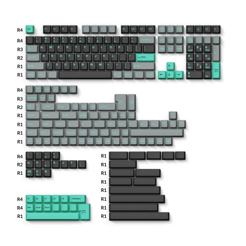 Cherry Profile Double - Shot PBT Full Set Keycaps - Hacker Mint | Full Set (219 keys) / Grey and Green