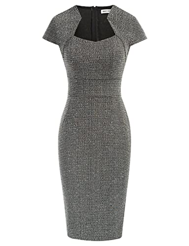 GRACE KARIN Women's Gorgeous Work Pencil Dress Cap Sleeve Sexy Bodycon Dress - Small - Tweed-grey