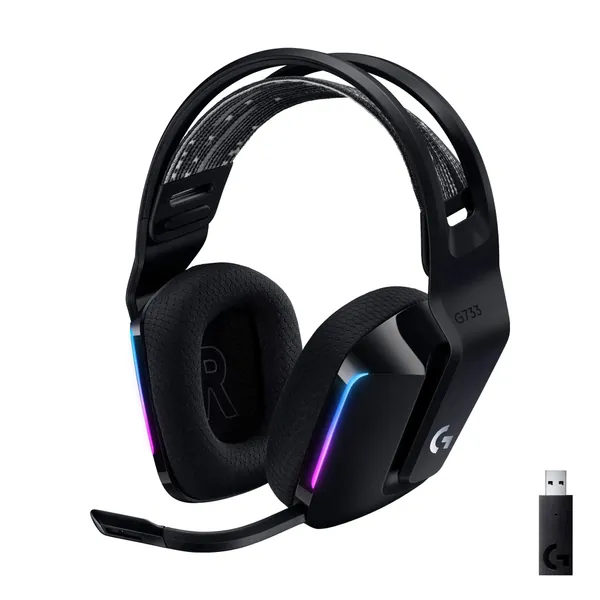 Logitech G733 Lightspeed Wireless Gaming Headset with Suspension Headband, Lightsync RGB, Blue VO!CE mic technology and PRO-G audio drivers - Black - Black Gaming Headset
