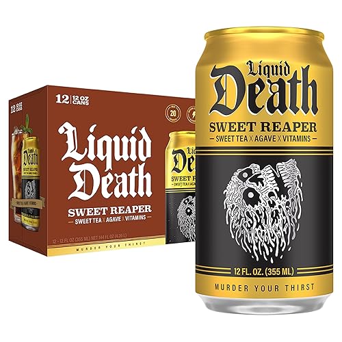 Liquid Death, Sweet Reaper Iced Tea, 12-Pack (12 oz Cans), Southern Style Sweet Tea, Low Calorie, No Artificial Sweeteners, B Vitamins - Sweet Reaper - 12 Fl Oz (Pack of 12)