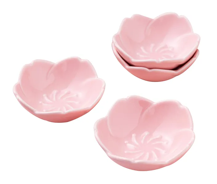 Jusalpha Pink Cherry Blossom Porcelain Sauce Dish, Seasoning Dish, Sushi Soy Dipping Bowl, Dessert Bowl, Appetizer Plates, Serving Dish for Kitchen Home (Set of 4, Pink)