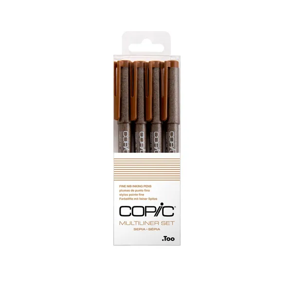 Copic Markers Multiliner Sepia Pigment Based Ink, 4-Piece Set