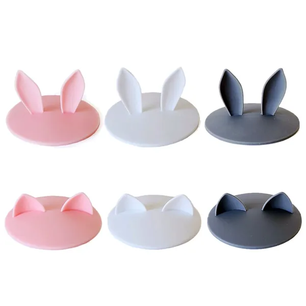 RainTick Silicone Cup Lids Suction Mug Cover, Anti-Dust Airtight Fresh Cover for Drinks, set of 6 Rabbit Cat Ears Design Loved by Kids Especially Girls