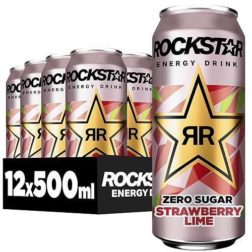 Rockstar Energy Drink Strawberry Lime Zero Sugar - Koffeinhaltiges Erfrischungsgetränk ohne Zucker für den Energie Kick, EINWEG (12 x 500ml)