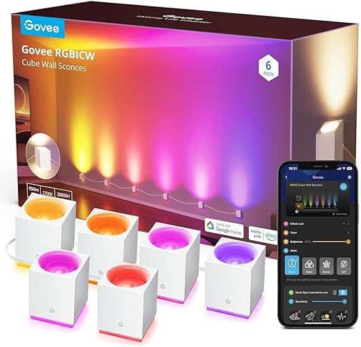 Govee RGBIC LED Wandleuchte Innen, Kompatibel mit Alexa Lampe, Music Sync Home Decor WiFi-Wandleuchten für Party und Deko, Wandleuchte Dimmbar Innenbeleuchtung für Wohnzimmer, Esszimmer