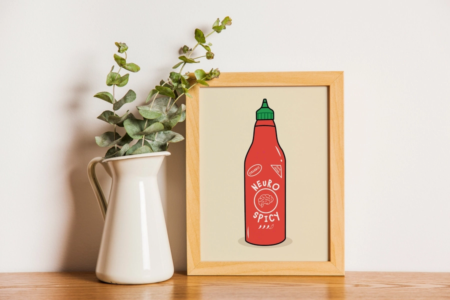 Neurospicy Hot Sauce Bottle | ADHD Print | Autism Print | Artwork | Autistic | Neurodiverse | Neurodivergent | Print | Funny