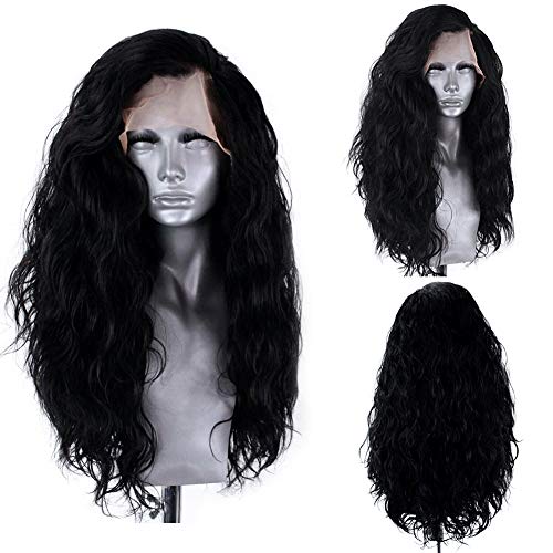 RONGDUOYI Loose Wave Black Lace Front Wigs for Women Girls Middle Part Pre Plucked Natural Hairline Synthetic Wig Black Cosplay Wigs 24 Inches,150% Density - 24 Inch - Black_1B