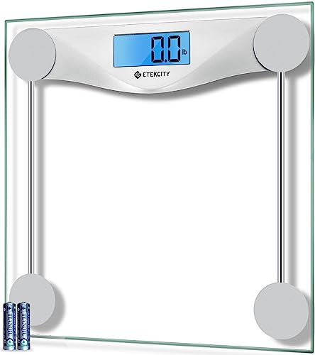 Etekcity Bathroom Scale for Body Weight, Digital Weighing Machine for People, Accurate & Large LCD Backlight Display, 6mm Tempered Glass, 400 lbs - Silver - 11.8 x 11.8 inches