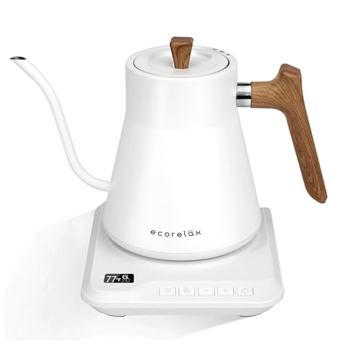 Ecorelax Gooseneck Electric Kettle Precise ±1℉ Temperature Control, 1200W Pour Over Electric Kettle for Coffee & Tea, 100% Stainless Steel Fast Boil & Keep Warm Kettle OLED Display, 1L Matt White - H) White Temperature Control