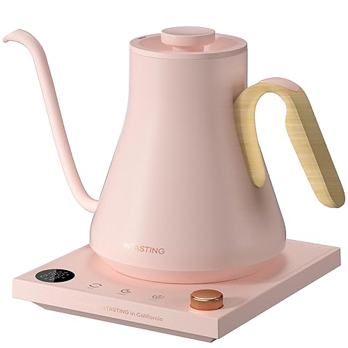 Electric Kettles, INTASTING Gooseneck Electric Kettle, ±1℉ Temperature Control, Stainless Steel Inner, Quick Heating, for Pour Over Coffee, Brew Tea, Boil Hot Water, 0.9L (Pink) - Pink