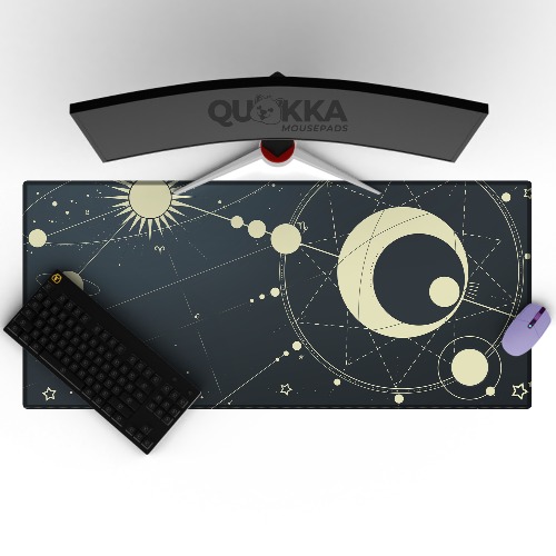 Celestial Astrology Design Mousepad Deskmat - 90x40cm / 3mm / Black Stitched