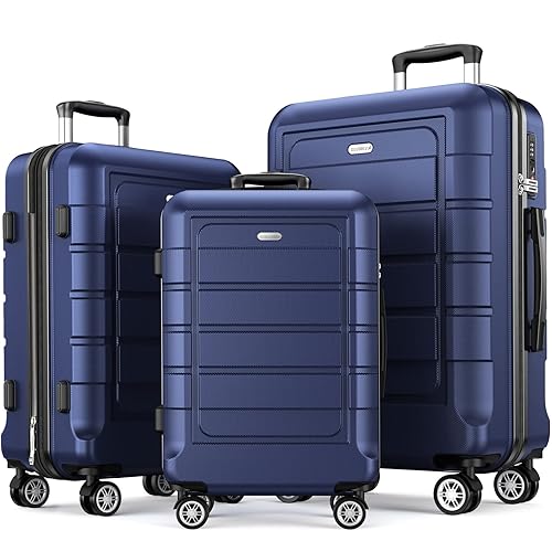 SHOWKOO Luggage Sets Expandable PC+ABS Durable Suitcase Double Wheels TSA Lock 3pcs Blue - 20in24in28in - Blue