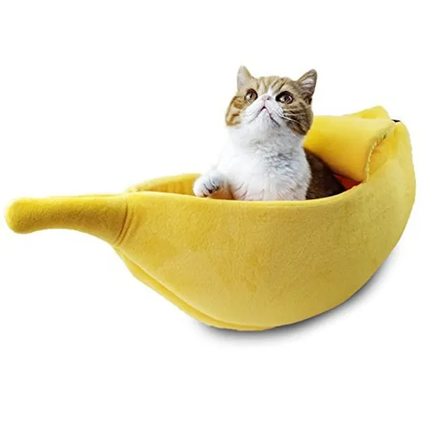 · Petgrow · Cute Banana Cat Bed House, Pet Bed Soft Cat Cuddle Bed, Lovely Pet Supplies for Cats Kittens Bed, Yellow