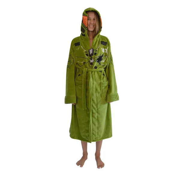 Halo Infinite Master Chief Hooded Bathrobe for Men And Women | Soft Plush Spa Robe | Lightweight Fleece Housecoat With Belted Tie | One Size Fits Most Adults