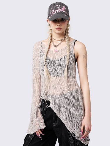 Phoebe Asymmetric One Shoulder Knit Jumper | S / Beige