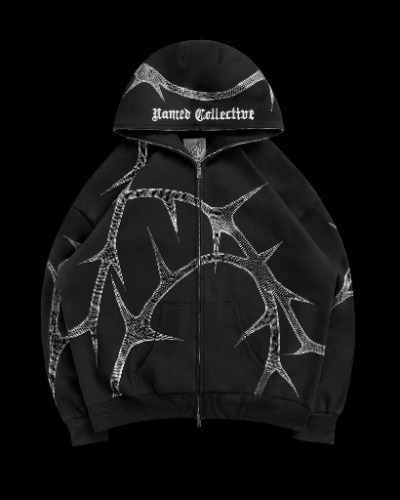 THORN RHINESTONE ZIP HOODIE BLACK | XS
