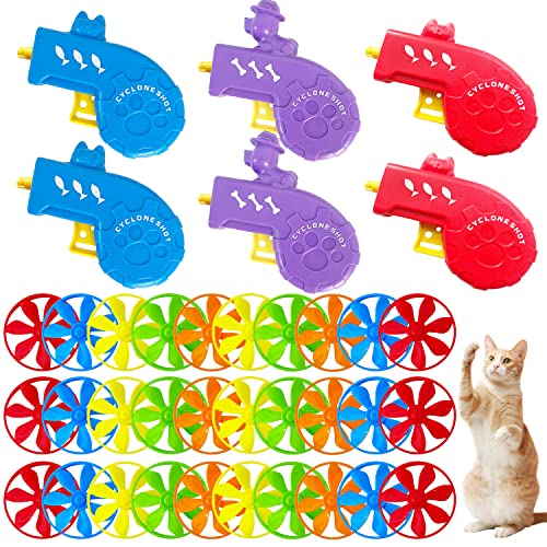 Eerrhhaq 36 Pieces Cat Fetch Toy with Colorful Flying Propellers Set,Cat Interactive Toys,Cat Playing Tracking Interactive Toys for Pet Training Exercise,Hunting,Chasing,Batting - 3 colors