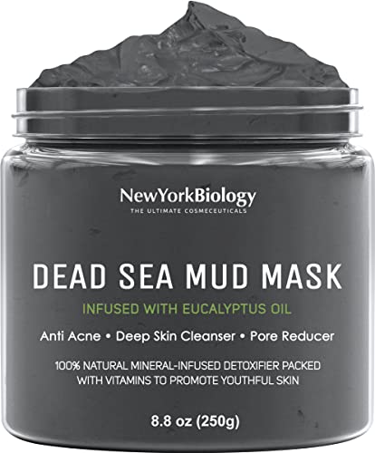 New York Biology Dead Sea Mud Mask for Face and Body Infused with Eucalyptus - Spa Quality Pore Reducer for Acne, Blackheads and Oily Skin - Tightens Skin for A Healthier Complexion - 8.8 oz - Eucalyptus - 8.8 Ounce (Pack of 1)