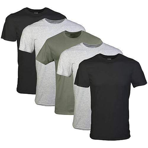 Gildan Mens Platinum Crew T-ShirtsUnderwear - Large - Black/Sport Grey/Military Green (5-pack)