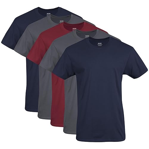 Gildan Mens Platinum Crew T-ShirtsUnderwear - Large - Navy/Charcoal/Red (5 Pack)